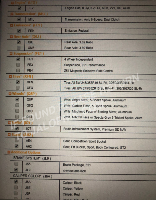 Illustration for article titled Colors, Options for Mid-Engine Corvette Detailed in Apparently Leaked Order Guide